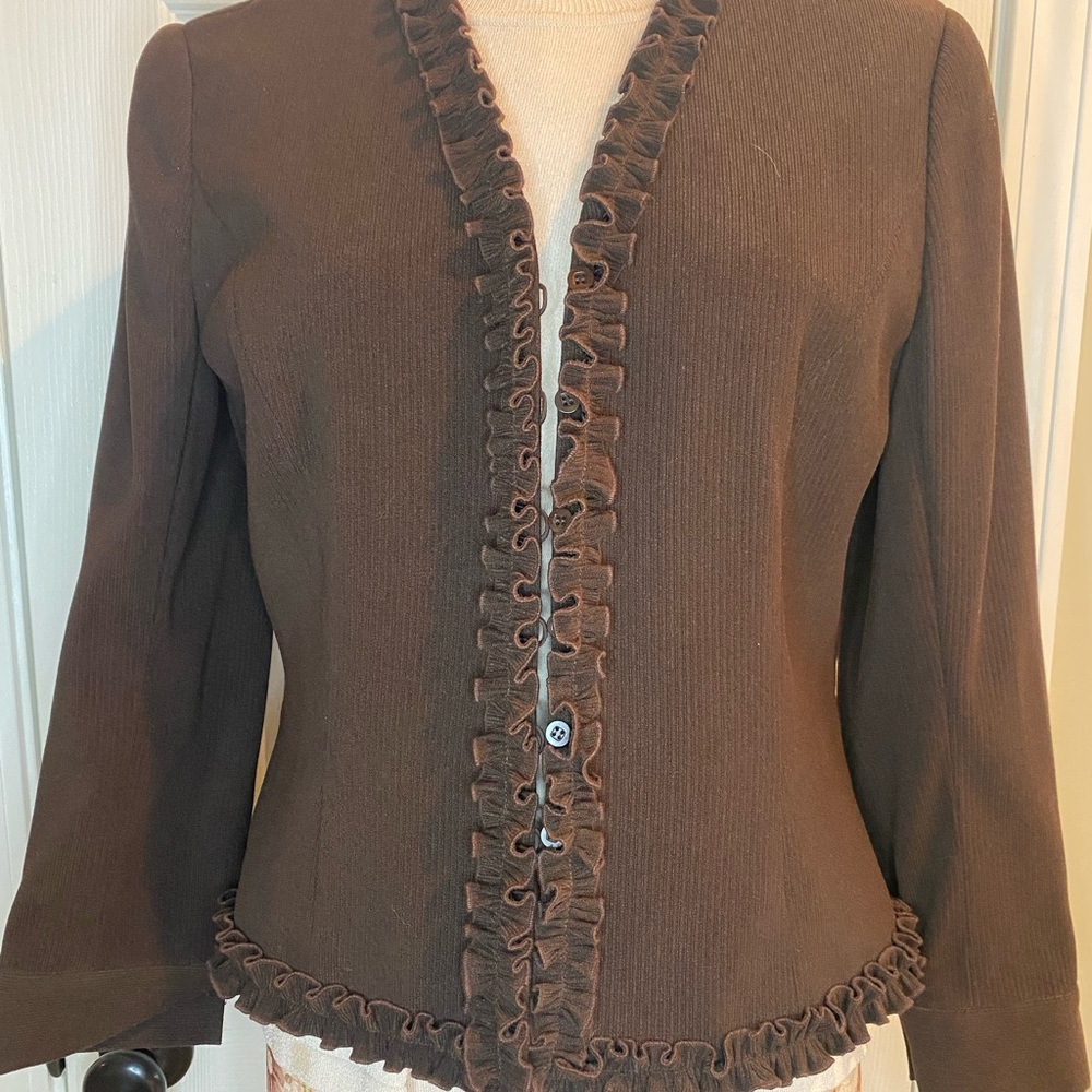 Doncaster Brown Tailored Blazer with Decorative Trim